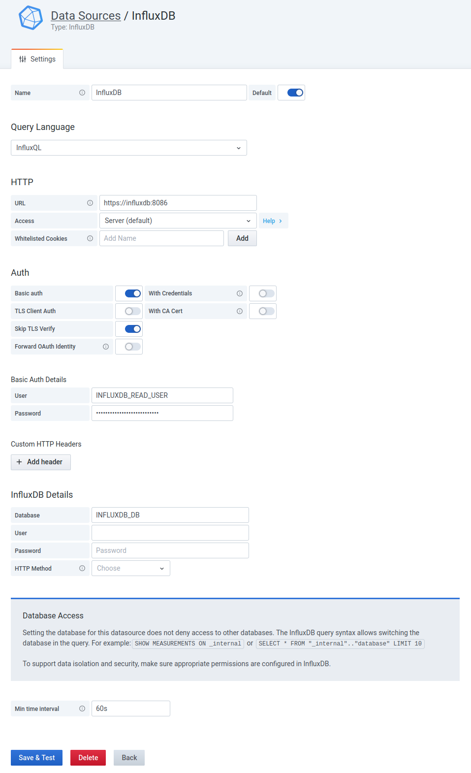 grafana influxdb settings